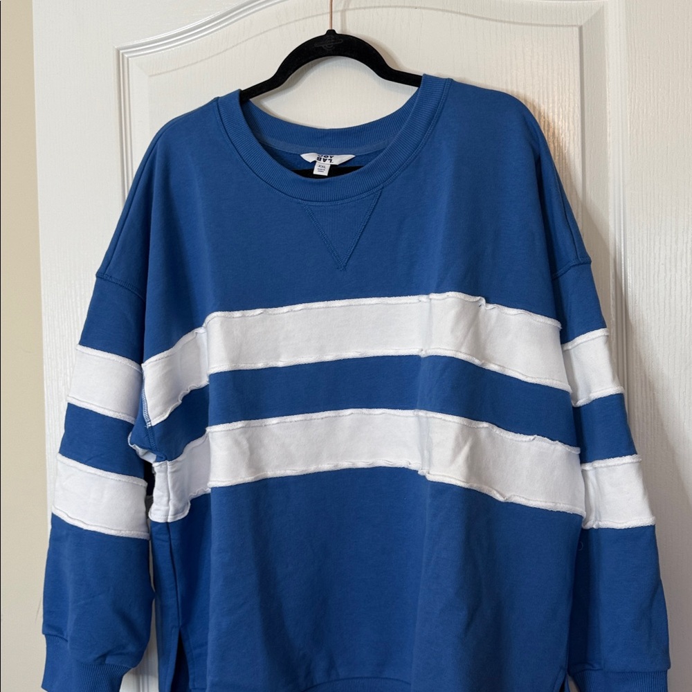 JoyLab Striped Oversized French Terry Crewneck Sweatshirt Blue White XXL - Picture 6 of 12